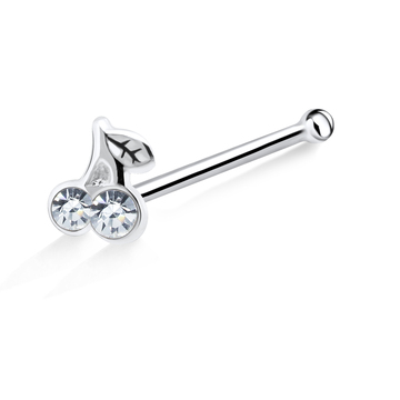 Cherry with Leaf Shaped Silver Bone Nose Stud NSKD-368